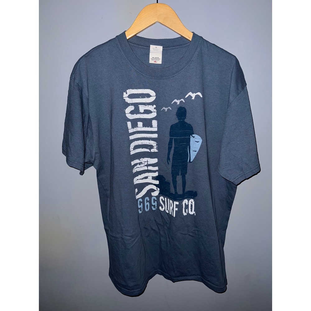 Anvil San Diego 1969 Surf Co Graphic T-Shirt Blue Mens XL Surfer California Tee